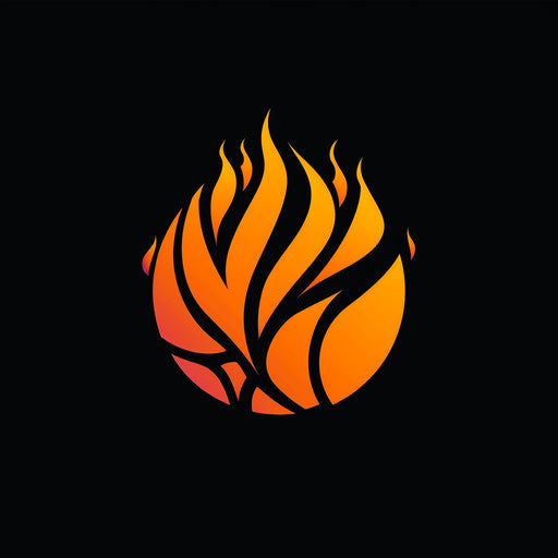Basketball logo with stylized flame on black background