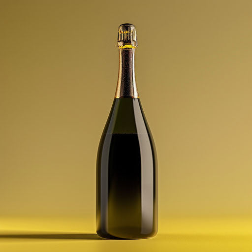 Champagne bottle on bright chartreuse realistic background