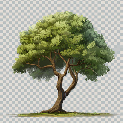 Tree clipart in photorealistic style with flat random background, glossy finish, and sharp outlines