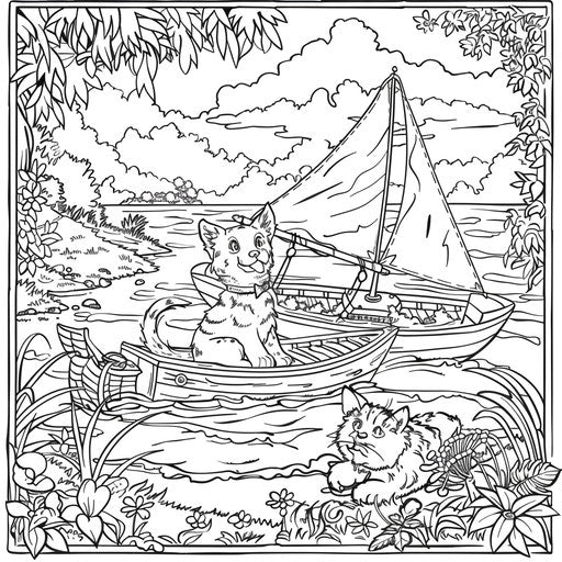 Playful dog and cat sailboat adventure