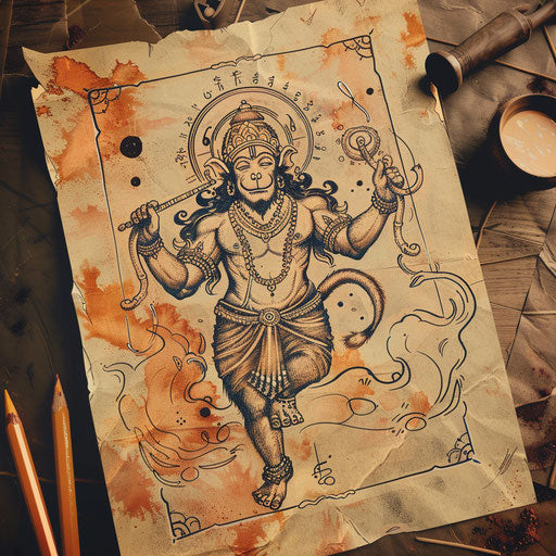 Charming flat tattoo sketch of Hanuman in a playful, animated style