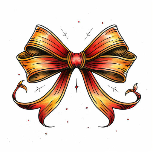 Playful cartoonish bow with bright red and yellow colors