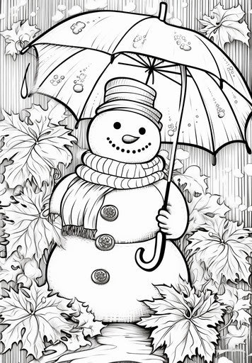 Snowman with umbrella coloring page