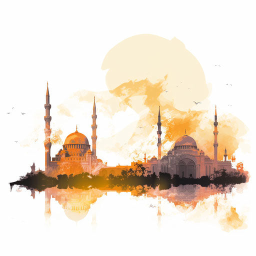 Mosque silhouette in the style of Impressionistic Art