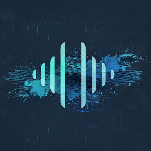 Sound logo in navy and cyan with a textured background