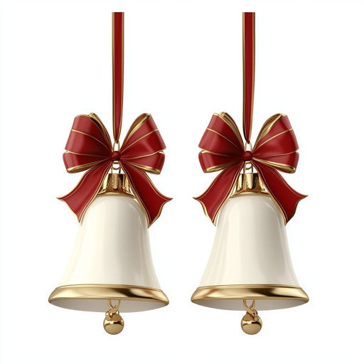 3D Christmas bells with a flat white background, isolated clipart