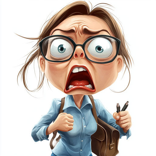 Humorous caricature of a teacher's day with exaggerated human characteristics