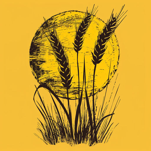 Farm logo with a hand-drawn wheat stalk on yellow background