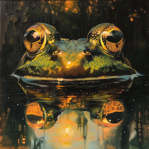 Frog's gaze captured in the soft light of dawn