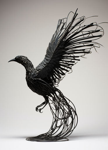 Dynamic expressionist wire bird with wings