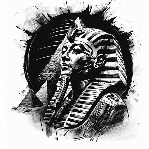 Flat sketch of a pharaoh with Egyptian pyramids