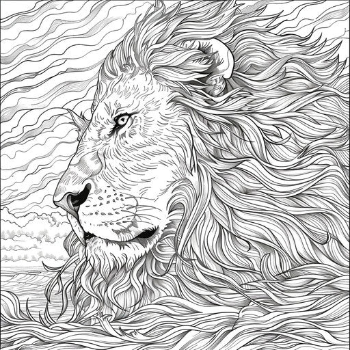 Majestic lion with flowing mane in the savannah