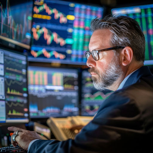 Analysis of financial charts by a trader in trading room