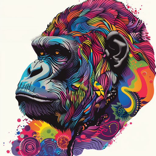 Vibrant pop art style gorilla tattoo illustration