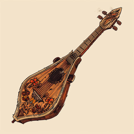 Flat clipart style drawing of a traditional Russian balalaika in wooden tones