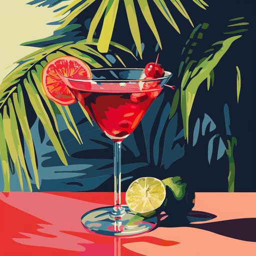 Realistic style cocktail clipart with flat random backdrop