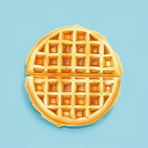 Waffle clipart in photorealistic style with a bright blue background, soft focus and light texture