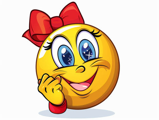 Yellow smiley face with red bow, blue wink 4:3