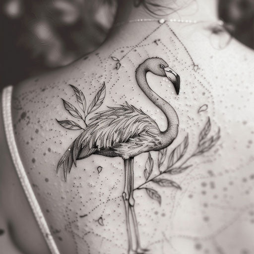 Pointillism technique flamingo tattoo on white background