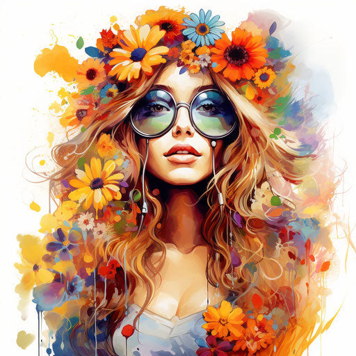 Hippie illustration in the style of oil painting, on white background