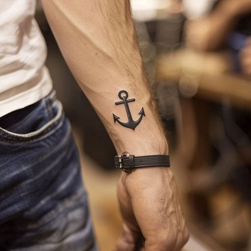 Men's wrist tattoos with minimalist anchor