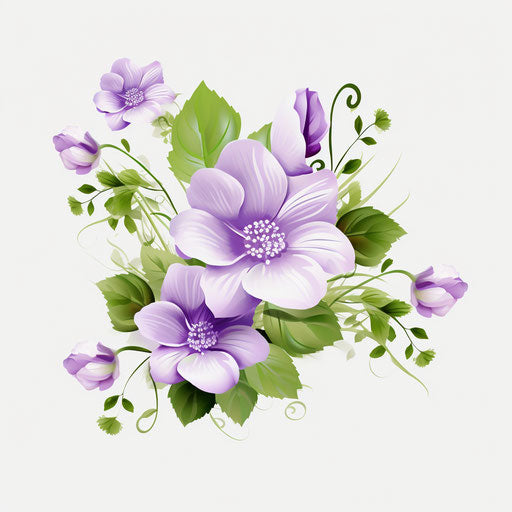 Light purple and green flowers on transparent background