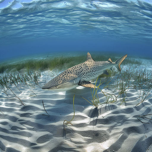 Graceful zebra shark gliding over sandy sea bottom