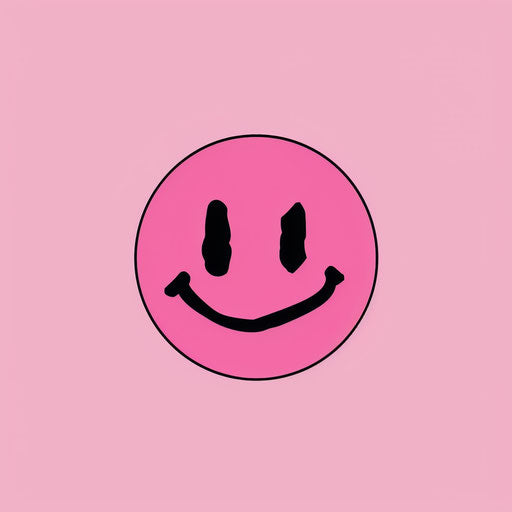 Pink background with black smiley face, simple line art vector logo style