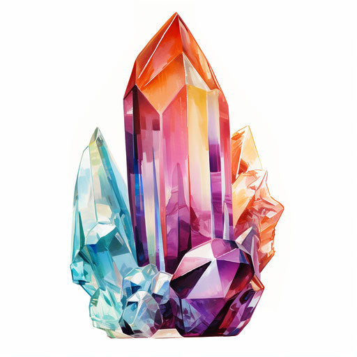 Crystal clipart in the style of Oil painting, on white background