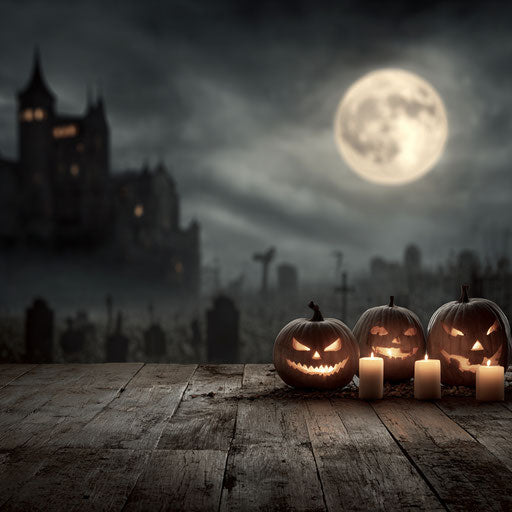 Classic Halloween Scene with Jack-o'-Lanterns and Candles