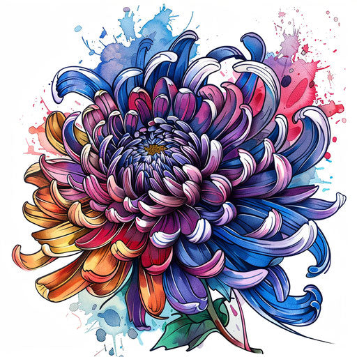 November chrysanthemum, tattoo design in vibrant colors