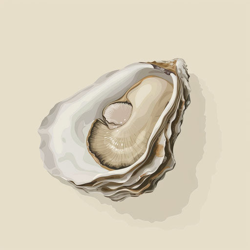 Oyster on cream background, realistic style, muted tones