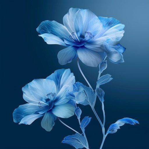 Realistic blue flower on flat indigo background