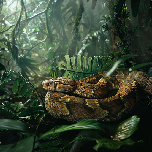 Copperhead snake in a lush forest