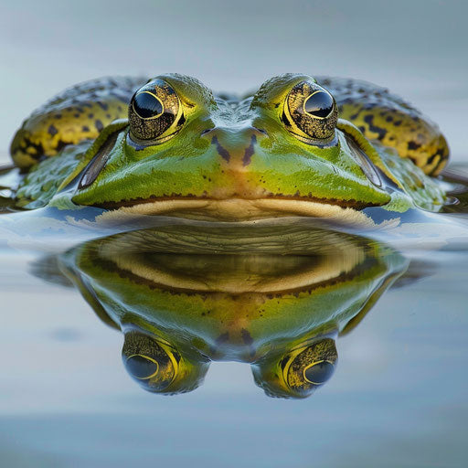Frog facing off against its reflection in the water, a moment of self-discovery