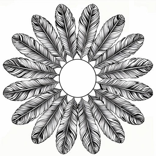 Feathers in circular mandala in a coloring book