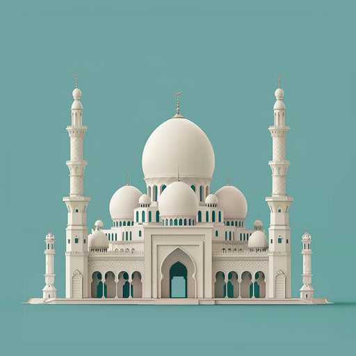 Realistic art of mosque clipart on flat turquoise background