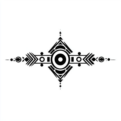 Circular and angular tribal tattoo in deep black