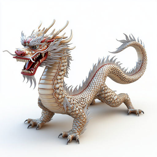 3D Chinese dragon in photo realistic style on flat white background