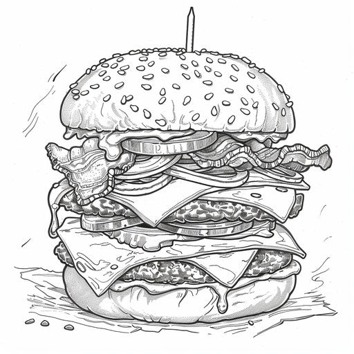 Gourmet burger in a coloring book
