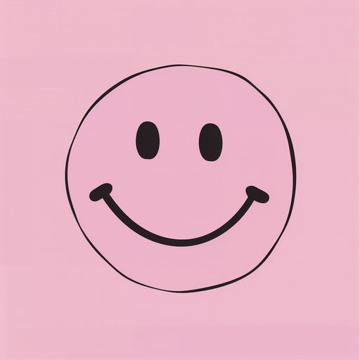Pink background with black smiley face, simple line art