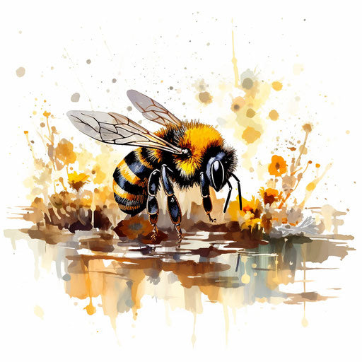 Bumblebee clipart in the style of Impressionistic Art, on white background