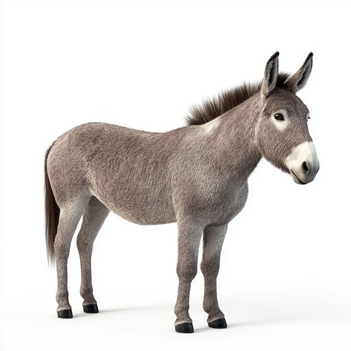 3D donkey in photo realistic style with a flat white background, isolated clipart