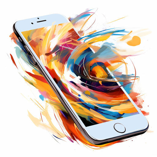 Smartphone clipart in the style of Impressionistic Art, on white background