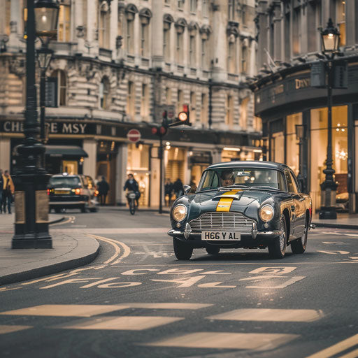 Vintage Aston Martin DB6 taxi with classic checkerboard pattern in London