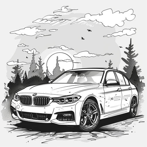 BMW car in minimalist, monochrome style with stark contrasts