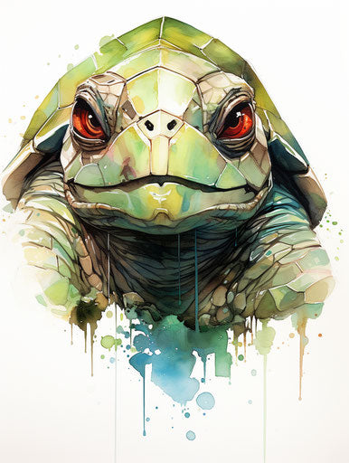 Turtle's face with geometric balance, emerald and aquamarine