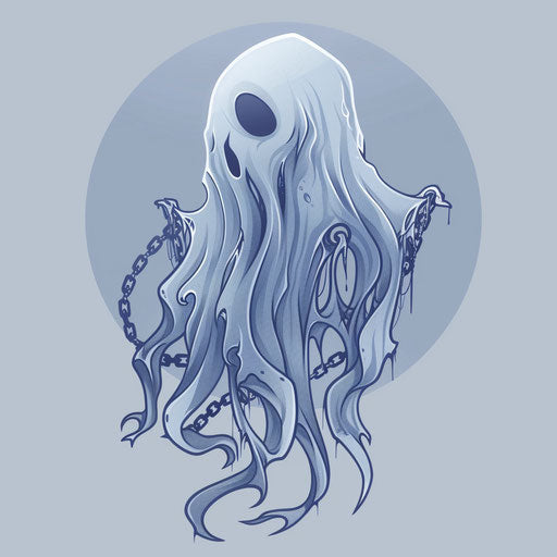 Eerie tattoo sketch of a chained ghost
