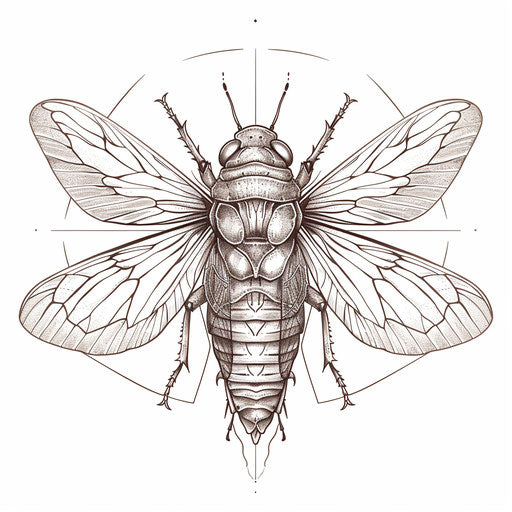 Elegant cicada tattoo sketch with intricate line work
