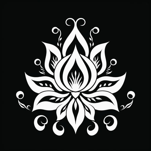 Black and white lotus symbol in the style of Indian traditions